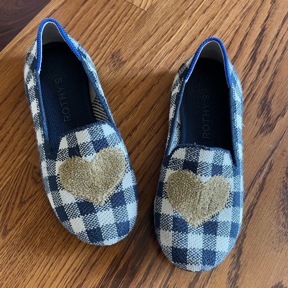 Rothy’s Girls Heart Gingham Loafers Size 2